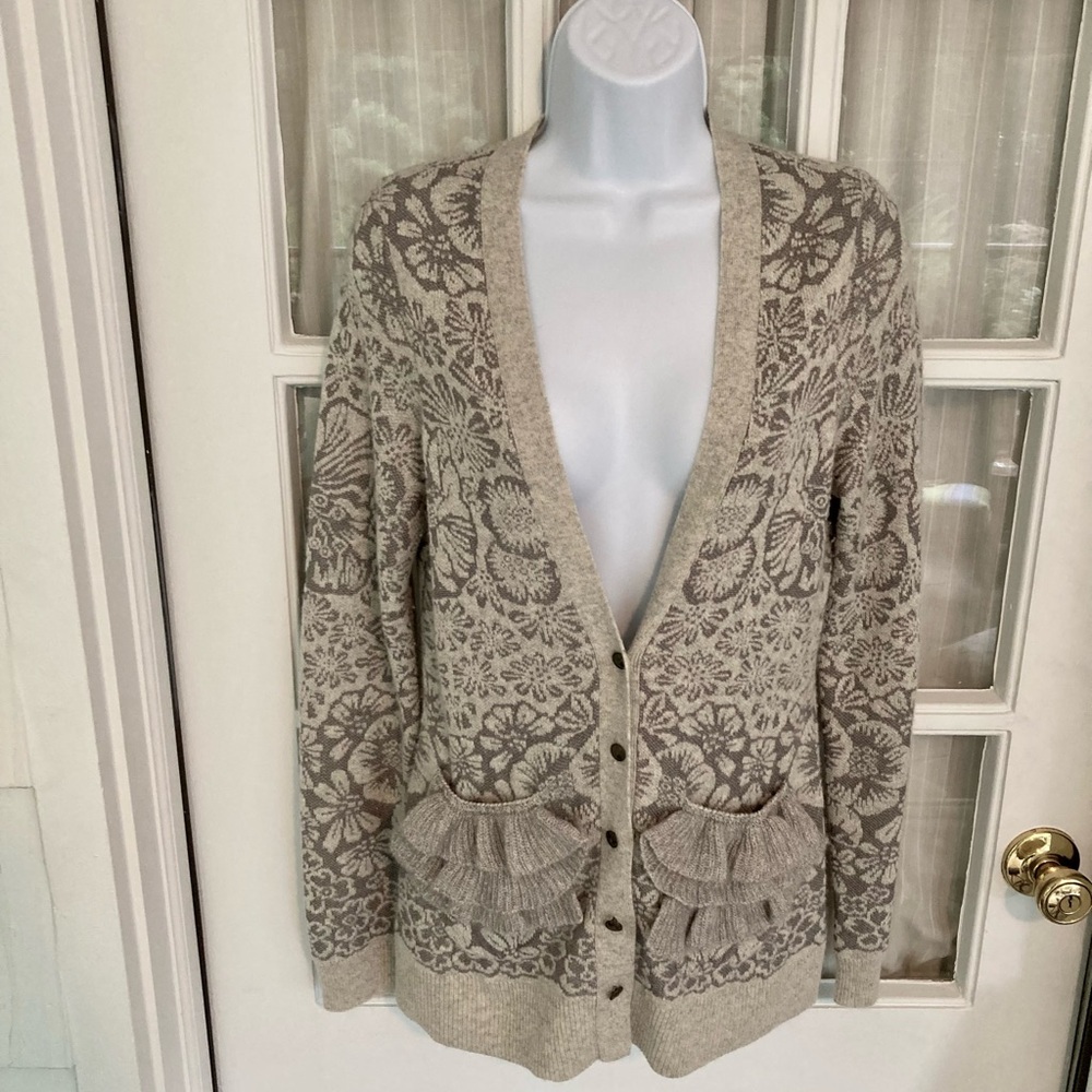 Leifsdottir Taupe and Gray Floral Cardigan